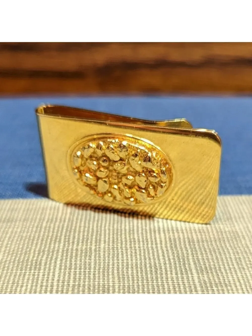 Vintage Gold Tone Money Clip Framed Oval Shaped 